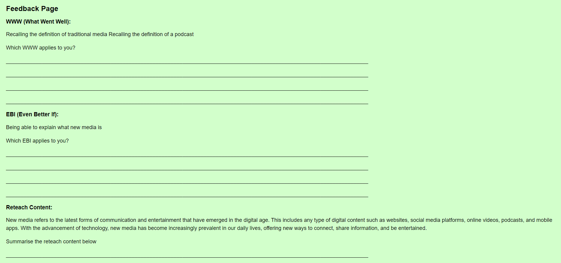 Feedback Page Example